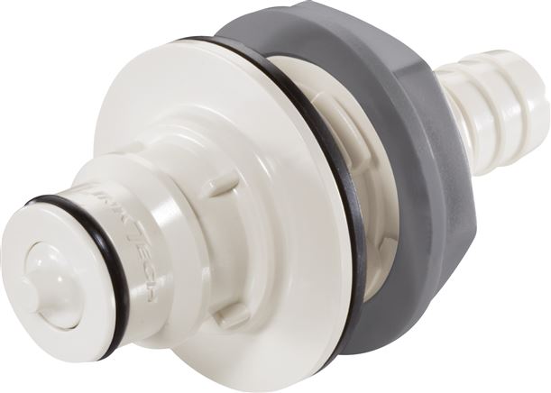 Exemplary representation: Coupling plug with grommet & bulkhead thread, polysulfone