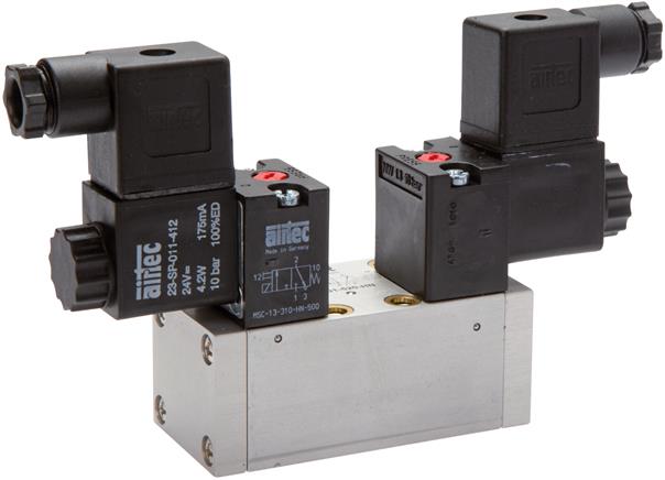 Exemplary representation: 5/2-way solenoid pulse valve or 5/3-way ISO-solenoid valve