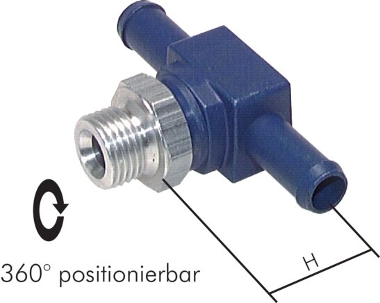 Exemplary representation: Swivel T-push-in fitting for PUR, PUN and PA hose, zamak / anodised aluminium